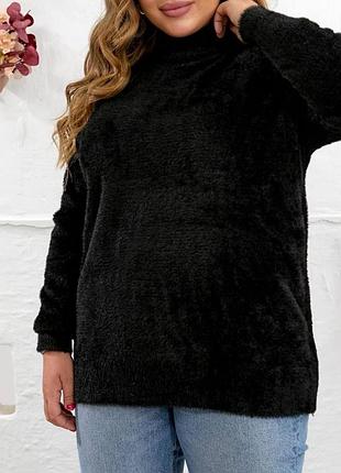 Теплий ангоровий пухнастий светр світер водолазка під горло травка