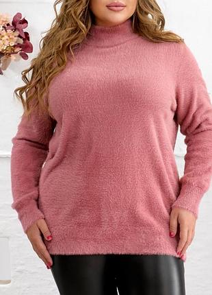 Теплий ангоровий пухнастий светр світер водолазка під горло травка