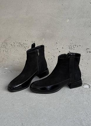 Классические ботинки черный натуральная замша | лак байка молния каблук - 3 см подошва термопластичная резина (tr) украина