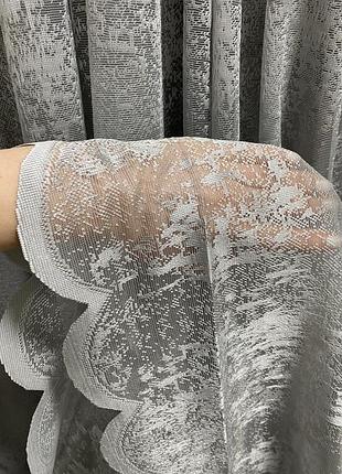 Тюль жаккард мармур щільна сірого кольору