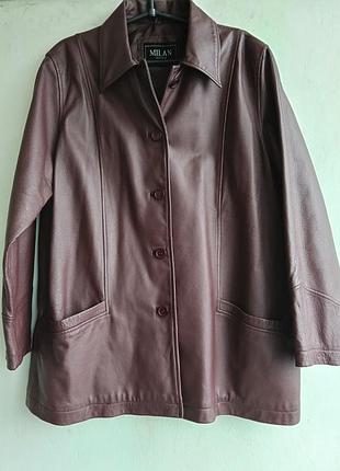 Класична куртка з натуральної шкіри, шоколадно-бордового кольору 18 розмір milan