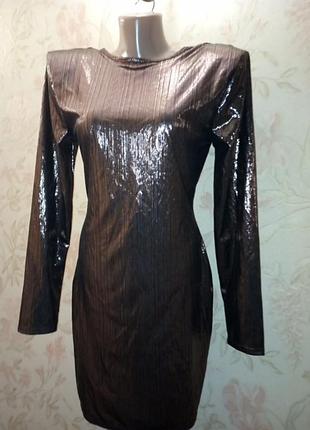 Невероятное новогоднее платье в трендовом оттенке шоколада, цвет бронза, с открытой спиной, праздничное, сияющее, новое💎💎💎