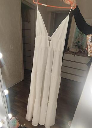 Білий хлопковий сарафан довгий