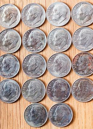 Лот монет: 10 офисная сша (рузвельт дайм)