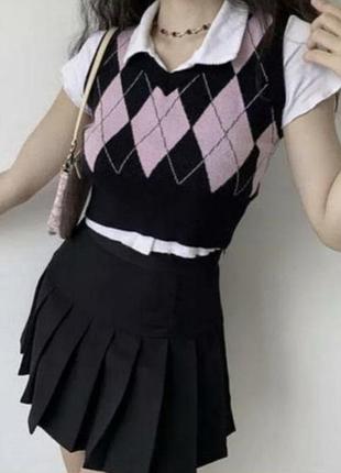 Жилетка в ромб безрукавка кофта без рукавов в корейском стиле гранж топ свитшот