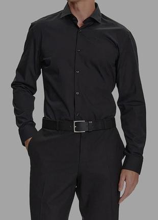 Рубашка hugo boss оригинальная чёрная базовая мужская хлопковая рубашка с длинным рукавом