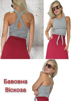 Женский серый топ на завязках с открытыми плечами