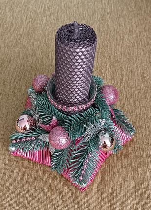 Свечанок новогодний, рождественский подсвечник, свеча из воща