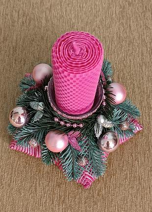 Свечанок новогодний, рождественский подсвечник, свеча из воща