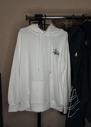 Біла худі stüssy — класична модель basic hoodie