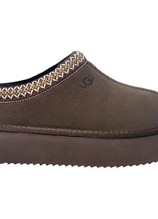 Уггі жіночі ugg tazz slipper hickory brown натуральна замша та овчина шоколадного кольору на платформі