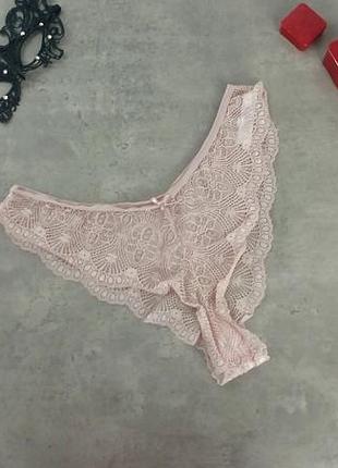 Бежевые кружевные трусики танга secret possessions