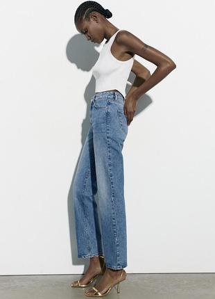 Джинсы zara, прямые, 32 р, xs, s, синие, high rise slim, высокая посадка, завышенная талия
