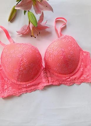 Рожевий бюстгальтер ажурний бюст мереживний ліф кружевний подовжений primark 38b 85b 80c