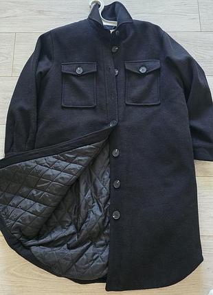 Утепленное стильное кашемировое пальто- рубашка h&amp;m