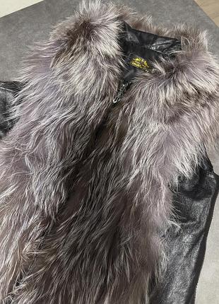 Жилет шкіра + чорнобурка натуральне хутро