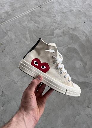 Вінтажні високі кеди comme des garçons converse біло бежеві з великим логотипом класичний дизайн