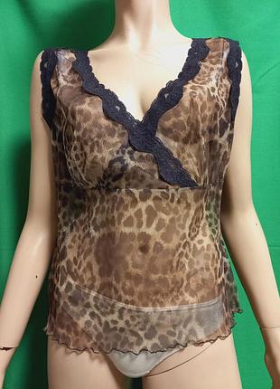 Леопардовый топ из микросетки с отделкой из чёрного кружева michelle