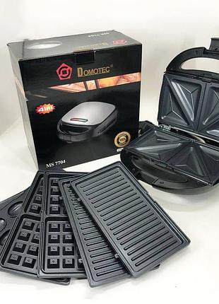 Мультипекари вафельница бутербродница сэндвичница гриль электрическая 4 в 1 с формами domotec ms-7704
