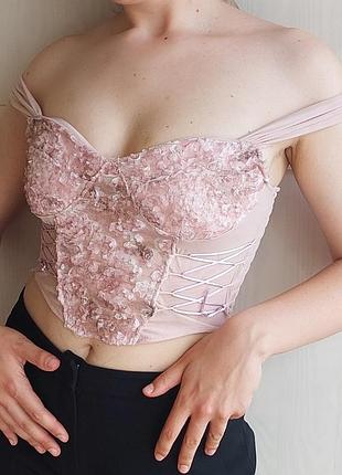 Топ/майка/с корсетами/с завязками/розовый/пудровый/стильный/на плечах