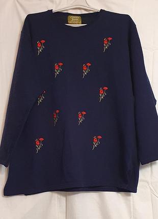Кофта женская вышитая синегт цвета англия коттон акрил