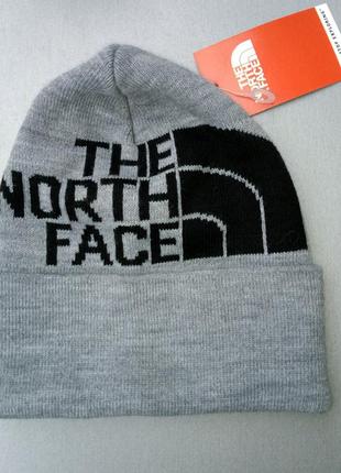 The north face шапка мужская вязаная серая теплая полушерсть4 фото