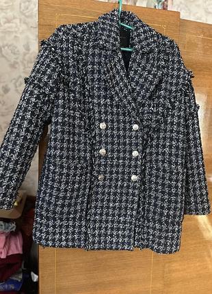 Стильное трендовое пальто-пиджак , твидовое пальто , пальто твид, модное пальто осень-весна с карманами