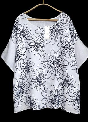 100% лен! итальянская льняная блузка с вышивкой р.20-22