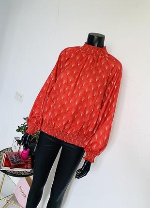 Красная блузка shein с принтом веер, женская нарядная блузка с длинным рукавом