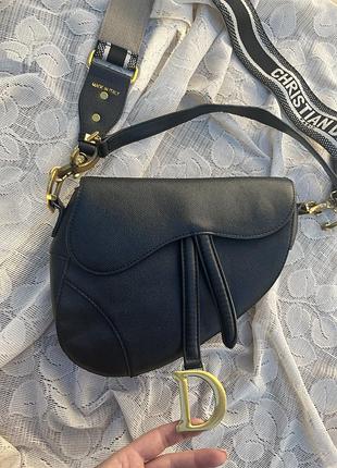 Шкіряна сумка dior saddle bag чорного кольору