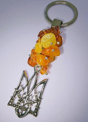 Брелок minov 3382 з натуральним бурштином тризуб