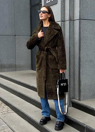Распродажа 🏷 до -20❄ зимняя теплая шуба пальто миди под пояс на утеплителе каракуль
