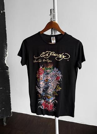 Ed hardy womens vintage y2k black tiger gold foil graphic t-shirt жіноча, вінтажна, чорна, футболка, з принтом, ед харді