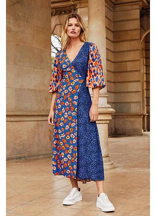 Длинное эффектное летнее платье на запах в стиле color block р.16