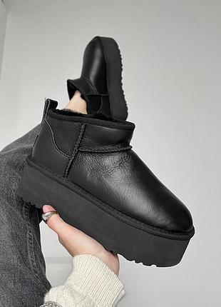 Ugg ultra mini black platform leather premium