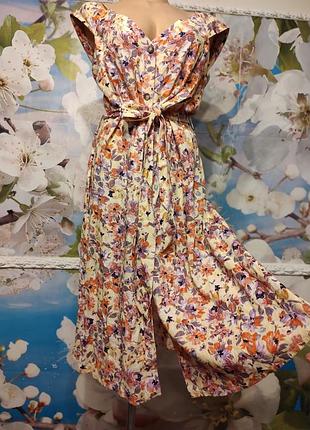 Льняной платье халат с поясом и карманами 14 р