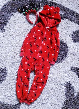 Новогодняя махровая слитная пижама/слип/кигуруми с оленями next.2 фото