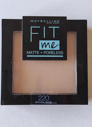 Пудра матирующая для лица maybelline fit me matte + poreless powder#220 natural beige с спонжем и зеркальцем новая