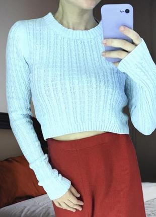 Кроп топ бірюзовий,  жіночий светр,  вкорочений, вʼязаний ментоловий.