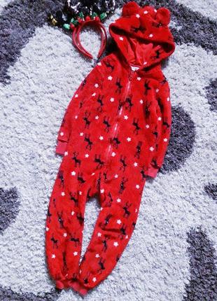 Новогодняя махровая слитная пижама/слип/кигуруми с оленями next.3 фото