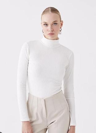 Of waikiki нова біла водолазка в рубчик гольф бавовна кофта з горлом