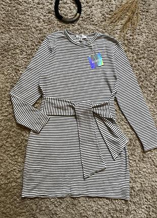 Платье с длинными рукавами теплое платье в полоску смугаста сукня на осінь