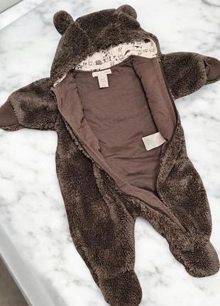 Теплый мягкий человечек-комбинезон "мишка" h&amp;m (hennes &amp; mauritz) на 1-2 месяца (59-62 см)