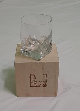 Стакан в деревянном футляре - edo glass - стекло эдо - хоубуцу - квадратная посуда - япония