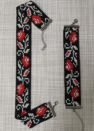 Набір прикрас з бісеру,чокер та браслет,український орнамент.