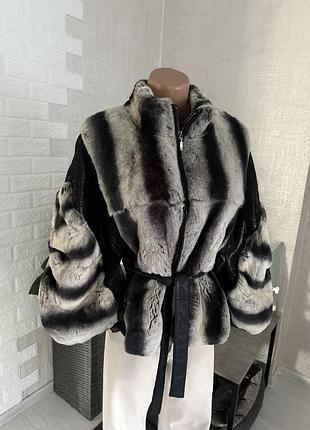 Роскошная шубка из натурального меха шиншилла рекс