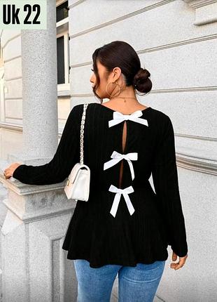 Черная блуза блузка кофточка с бантиками на спине большого размера 589812 shein curve