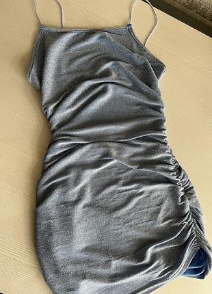 Подарунок сукня коротка блискуча святкова з люрексом і зборкою