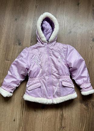 Куртка на дівчинку демісезон  з блискітками на 4 роки з білим мєхом рожева