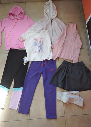 Пакет теплой одежды 7-8 лет ( лосины, брюки, реглан, кофты, юбка)